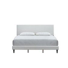 Queen Bed with Adjustable Headboard & Faux Leather Upholstery, No Box