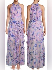 NEW ELIZA J Purple Floral halter ruffle maxi Sun Dress sz 6