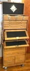 Gun Display Case Oak 15 Drawer Pistol Knife Wood Rolling Storage Chest Cabinet