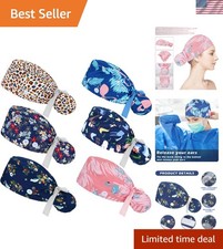 6 Pcs Scrub Caps Women with Buttons
