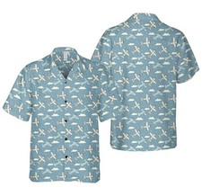 Vintage Airplane Pattern Hawaiian Shirt, Aviation Pilot Shirt, Vintage Airplane