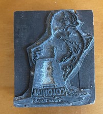 Rare Vtg Letterpress Wood Printing Block 'Colonial Trademark' w/Chick 2.5"x3"