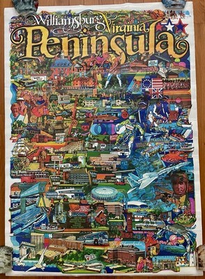 1982 Rare Original Williamsburg VA Peninsula Collage Poster by Paul Melissa