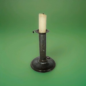 ANTIQUE PRIMITIVE METAL PUSH UP CANDLE HOLDER 5." TALL X 3-5/8" DIAMETER