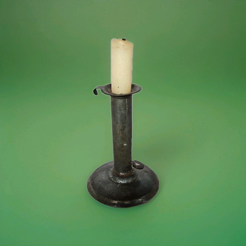 ANTIQUE PRIMITIVE METAL PUSH UP CANDLE HOLDER 5." TALL X 3-5/8" DIAMETER