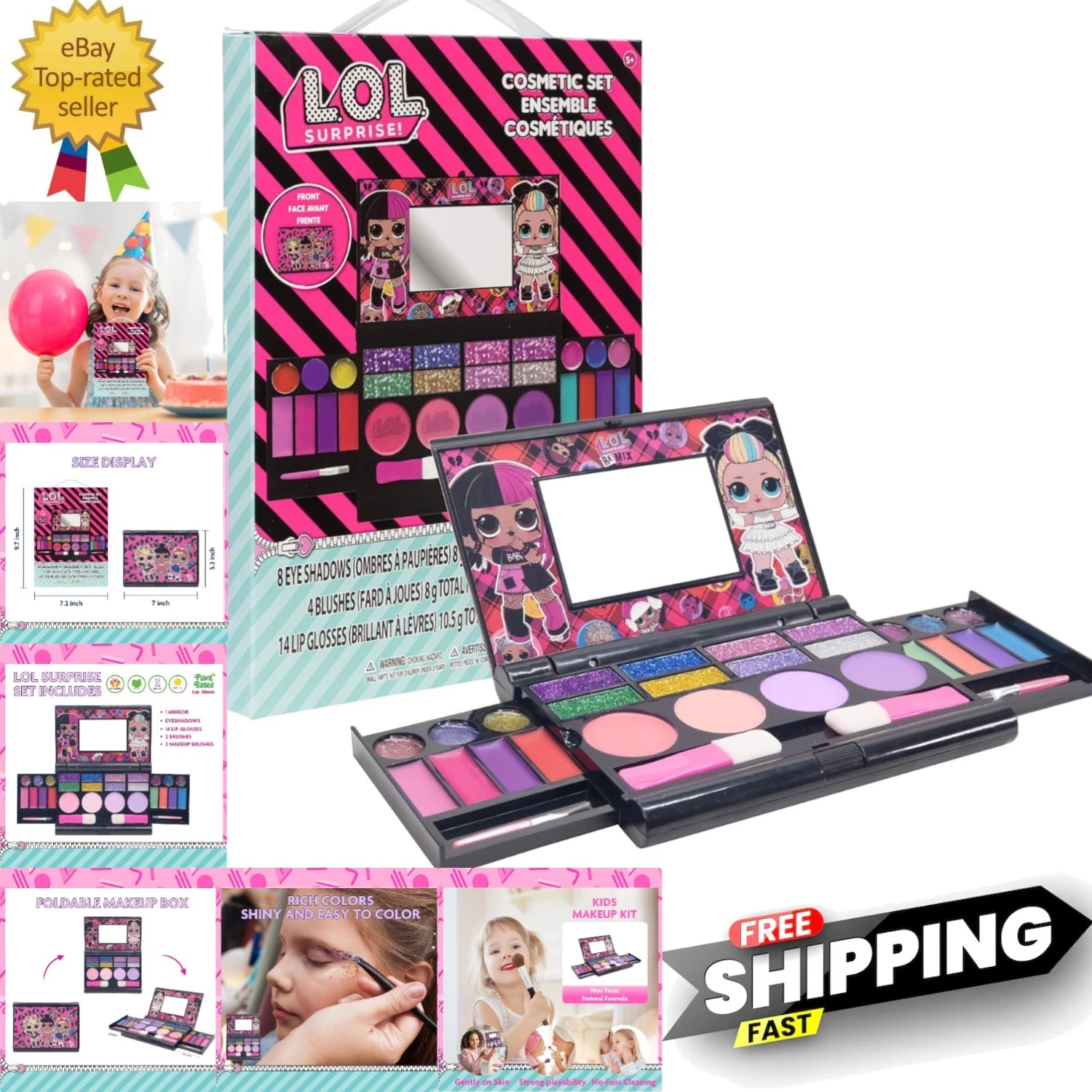 L.O.L Surprise! All-in-One Kids Cosmetic Compact Set Includes Washable Lip Gl...
