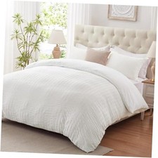 Duvet Cover Queen Size, Soft 3-Piece Seersucker Queen Queen 90"x90" White