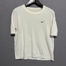 Vintage Nike Mini Swoosh T-Shirt Single Stitch Made in USA Cream Off-White Mens