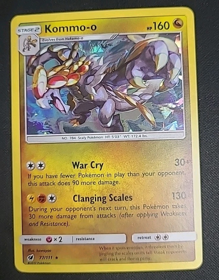 Pokémon TCG Kommo-o 77/111 SM Crimson Invasion Exclusive Cracked Ice Holo LP+