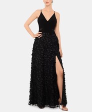 Xscape Petite Sleeveless Floral-Textured Gown - Black - 14P