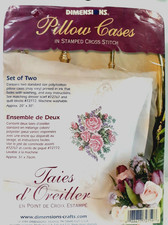 Vtg. Dimensions Set of 2 Pillowcases Stamped Cross Stitch 72759 Roses  Ivy New