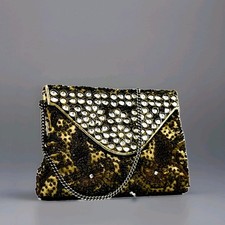 Vintage 50/60s Hand Jewel Embroidered Floral Clutch Rigid Metal