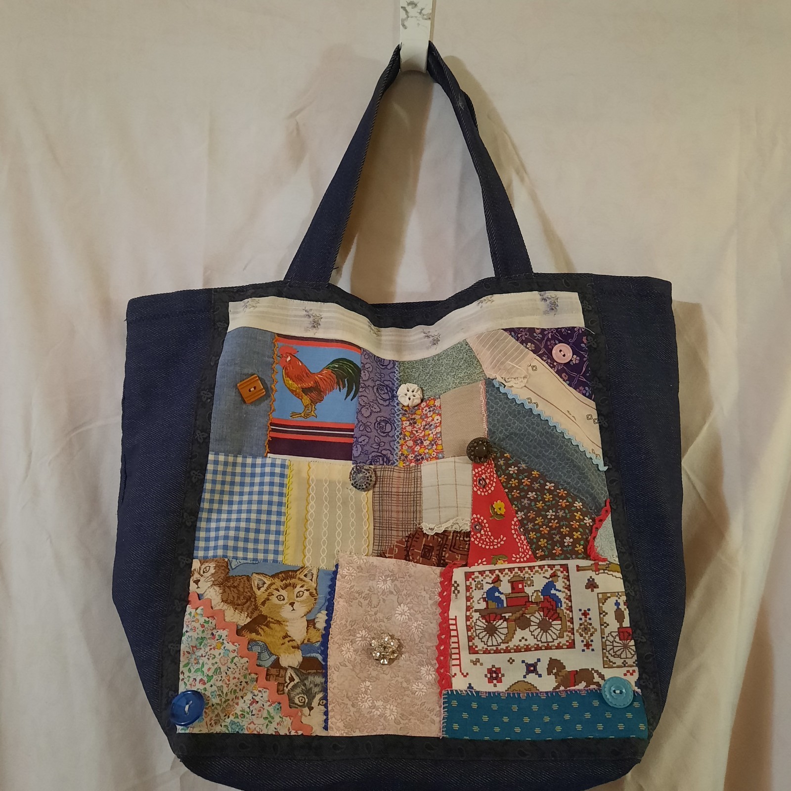 Denim Patchwork Handbag Blue - image 7
