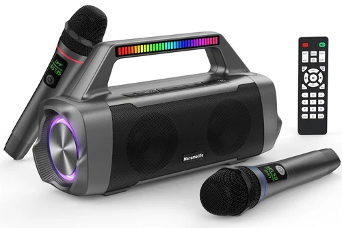 Karaoke Machine with Two Wireless Microphones,Portable Bluetooth Speaker for ...