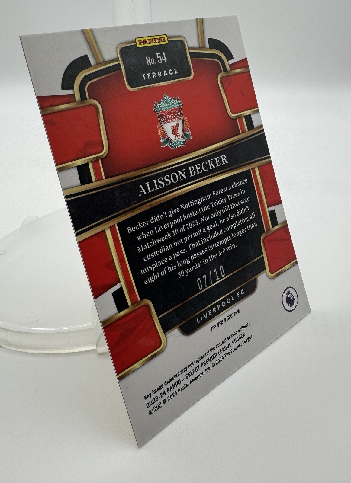 2023-24 Select Premier League #54 - Alisson Becker, Gold /10, NM, FIFA World Cup view 4