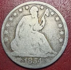 1854-O Seated Liberty Half Dollar. Free Shipping