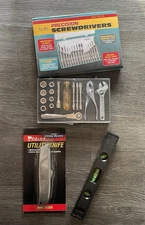 Mixed Household Tools Lot-NEW-Mini Screwdriver Set-Mini Sockets-Box Cutter-Level