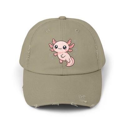 Unisex Distressed Hat Cute Axolotl Kawaii Pink Aquatic Art
