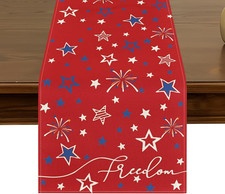 4th of July Patriotic Table Runner 13 x 72 Inch Burlap Independence Day Memorial