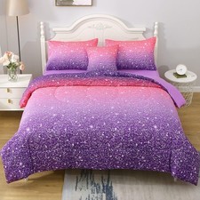 JQinHome Twin Pink Purple Comforter Set, 6 Piece Bed in A Twin 6 pc ,