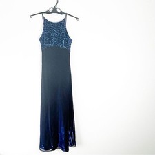 MORGAN & CO. Blue Sequin Top Strappy Back  Iridescent Skirt Maxi Dress, Size 3/4