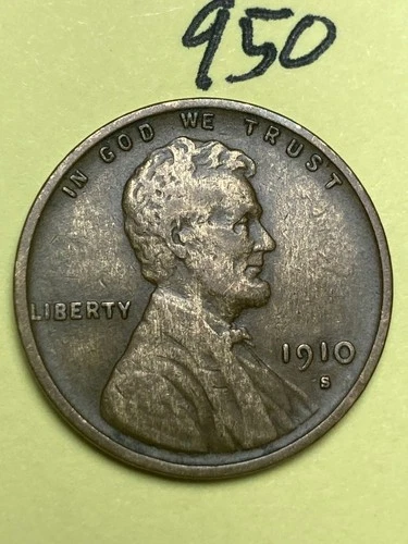 1910-S LINCOLN WHEAT CENT, low mintage date, "Fine" condition #950