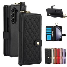 For Samsung Galaxy Z Fold7/6/5/4/3 Leather RFID Wallet Case w/ Pen Holder Strap