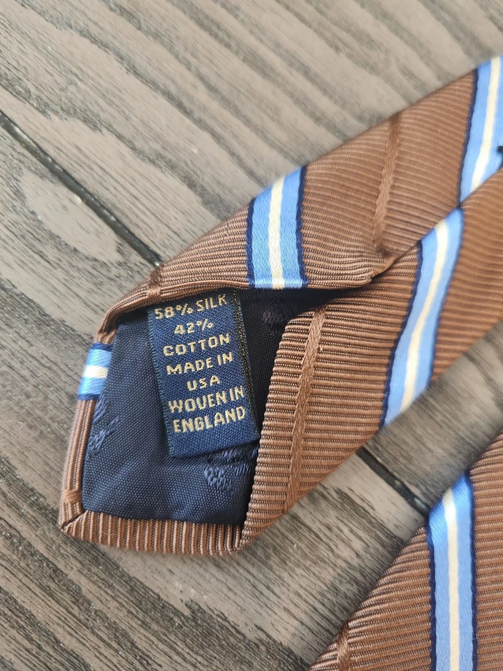 Corbata Brooks Brothers Makers Cuello Rayas Marrón Azul Mezcla Seda Negocios Preppy Foto 4 de 4