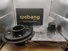 Webang 6 InchSquare Shower Floor Drain w/Tile Insert Grate in Matte Black