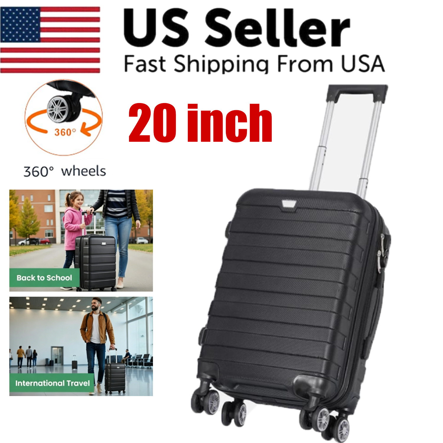 Rolling Suitcase 20" Tsa Lock 360&deg; Spinner Wheels Hardside 