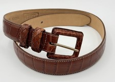 Brighton S 28 Classics Brown Crocodile Belt Braided Keeper Square Buckle