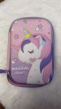 Unicorn Magical Time Pink Pencil Case for Girls with Mesh Pockets and Slots