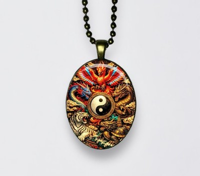 Yin Yang PENDANT Dragon meditation NECKLACE Lotus Yoga Mantra Zodiac