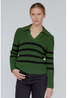 Basic Apparel women's knit sweater cotton-stripe-sweety polo sweater XS 34