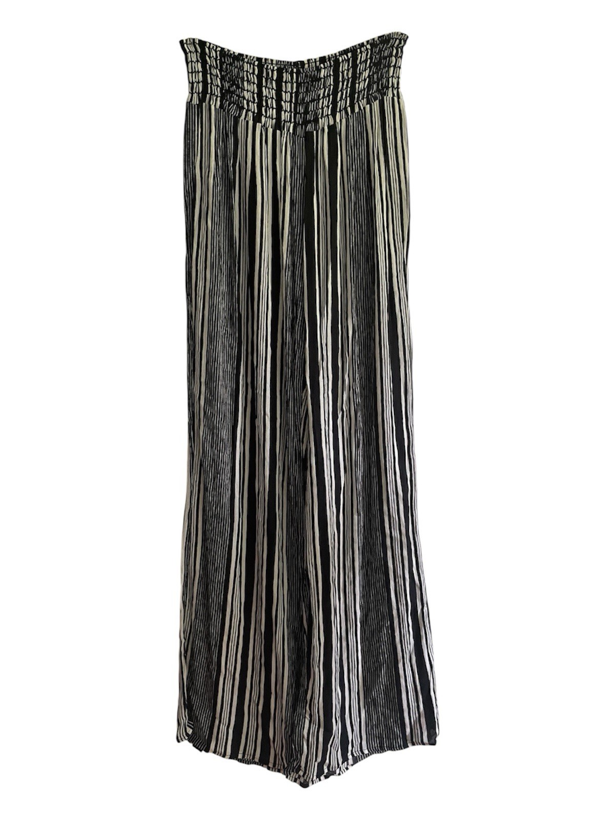 •Pants Black & White Vertical Stripe with Smocked Waist