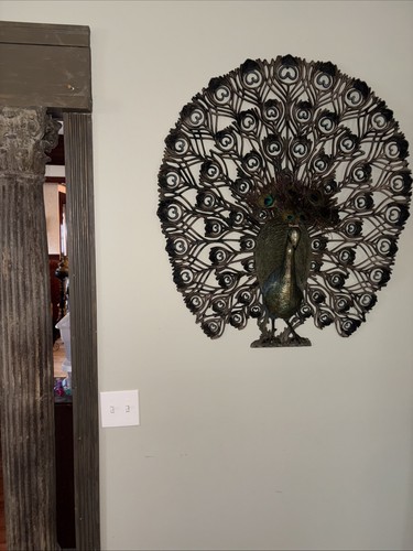 VINTAGE 1960'S BURWOOD XTRA LARGE 33” tall 30” wide PEACOCK WALL Hanging - Picture 5 of 9