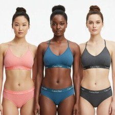 Calvin Klein SET of 3 Logo Band Blue Gray Orange Bralette Bras L