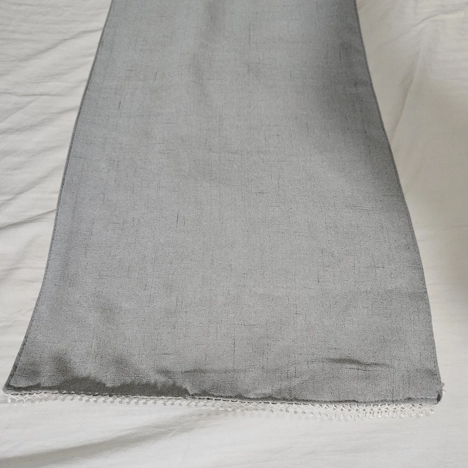 Gray Linen-Look Table Runner 70x14 Inch with Lace Trim Neutral Farmhouse Decor - Image 4 of 4