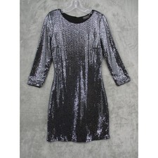Dress Forum Los Angeles Dress Womens Large Mini Fitted Sequin Silver Party Glam