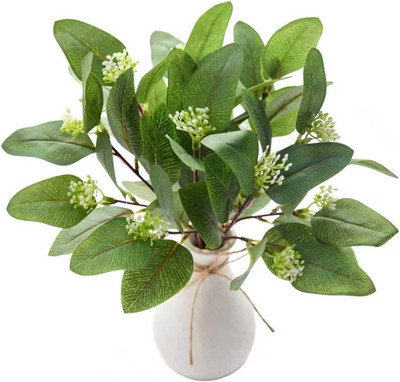 12 Inch Artificial Eucalyptus Plant in White Ceramic Vase Faux Greenery Arrangem