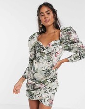 Asos Cocktail mini dress with puff sleeve in shadow floral print Size 8