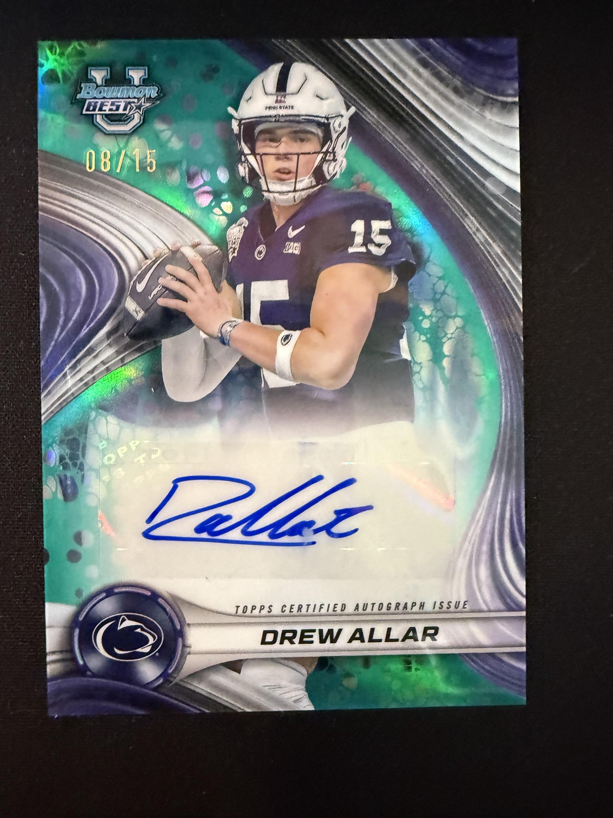 #BOA-DA Drew Allar 2024 Bowman University Best Auto /15 Lions Autographs Teal