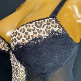 Ann Summers Underwired Suspender Basque Animal Print, Black Mesh & Lace UK 14-16