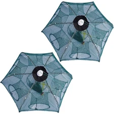 2 Fishing Fish Net Trap Portable Foldable Crab Dip Bait Shrimp Crawfish Mesh