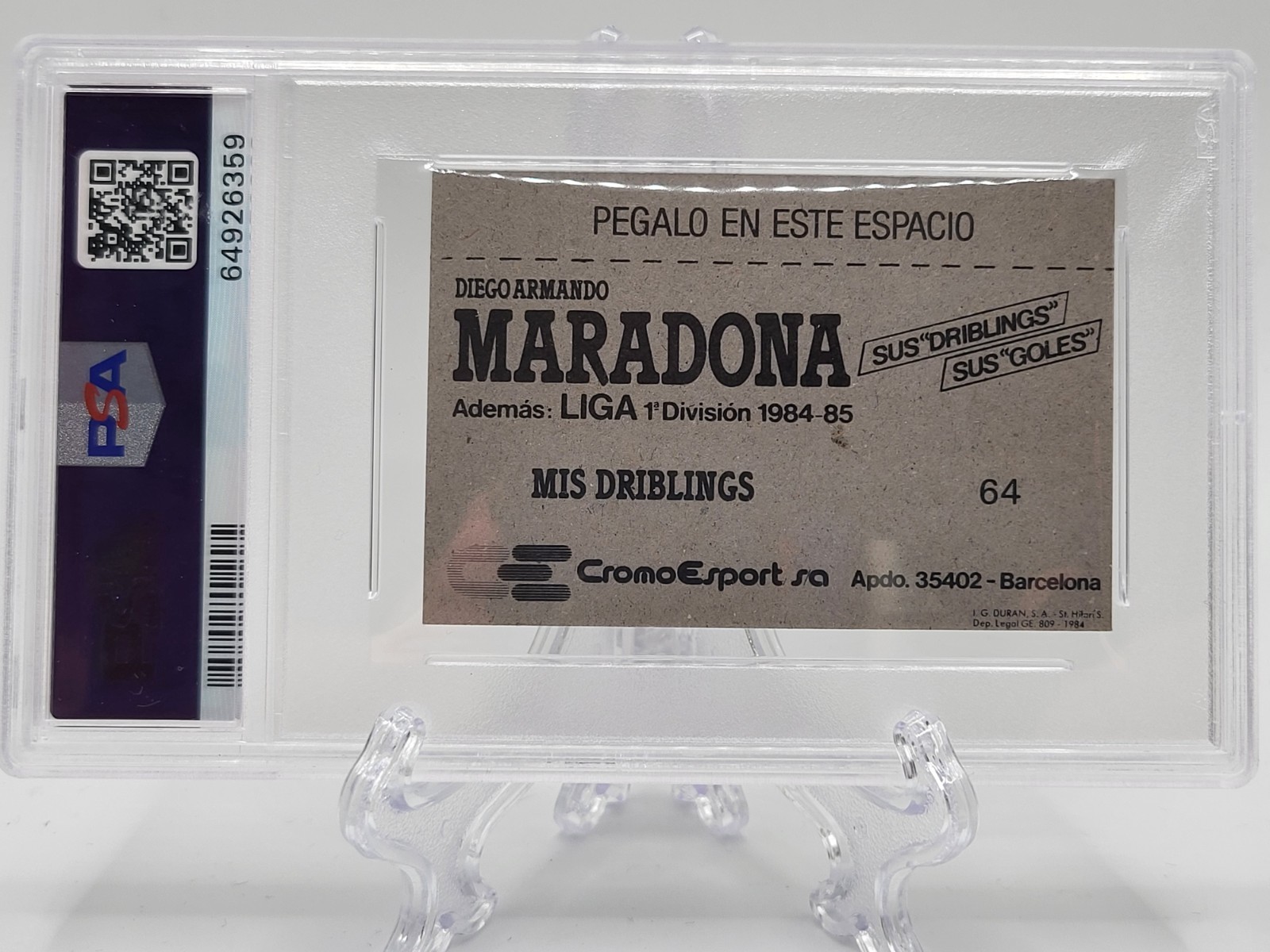 1984 Cromo Esport Soccer Maradona Sus "Driblings" Sus "Goles" #64 PSA 7 NM view 3