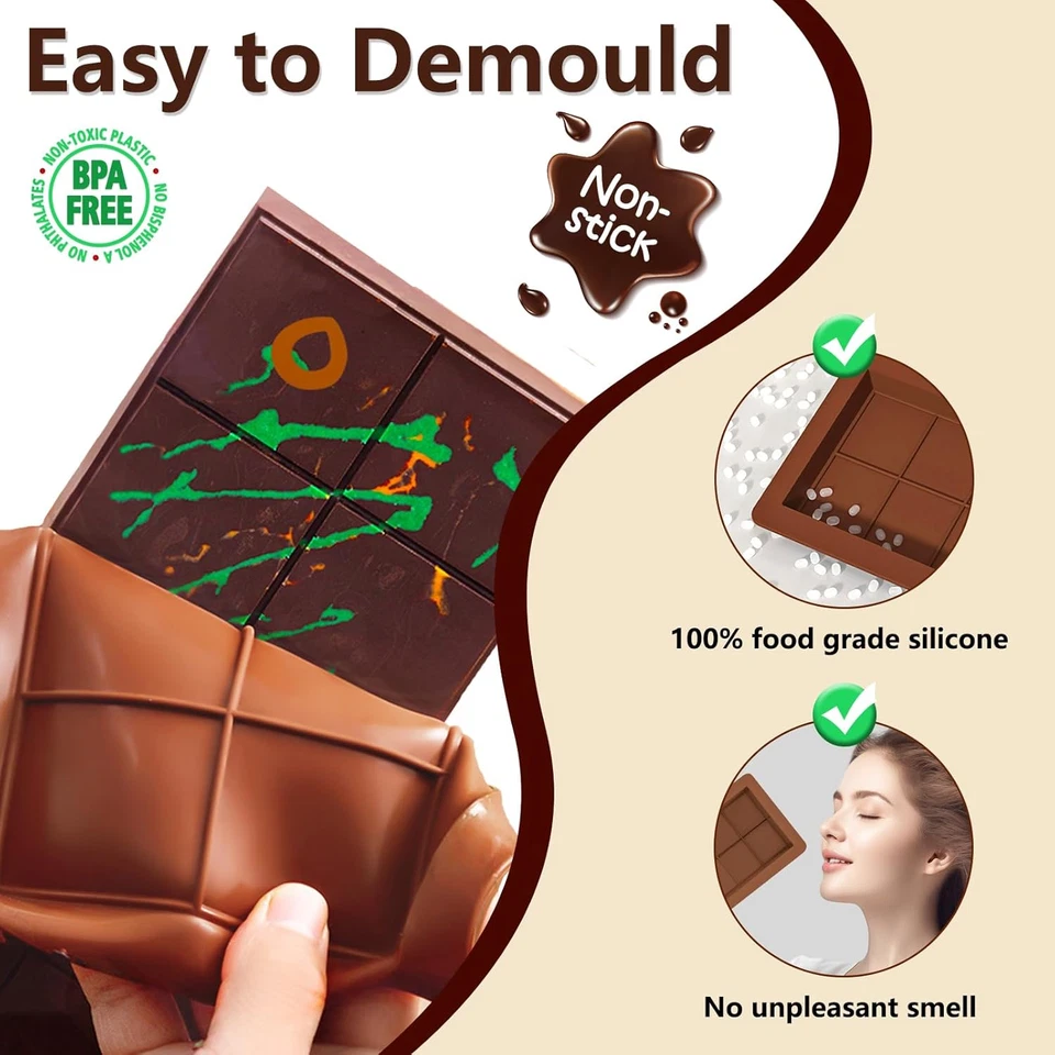 2 Pezzi Stampo per Tavoletta Di Cioccolato in Silicone, Stampo per Tavoletta Di  - Immagine 2 di 4