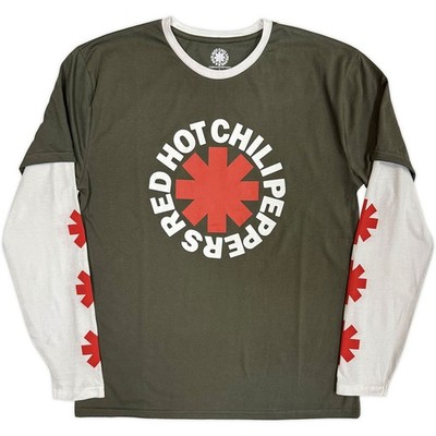 Red Hot Chili Peppers 'Asterisk' Green / White Layered Long Sleeve T shirt - NEW