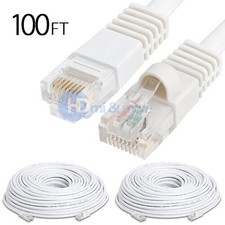 2x 100FT CAT5e Cable Ethernet Lan Network CAT5 RJ45 Patch Cord Internet White