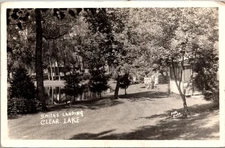 Clear Lake Michigan 1937 Postcard RPPC Smith’s Landing Lakefront Fisk Foto