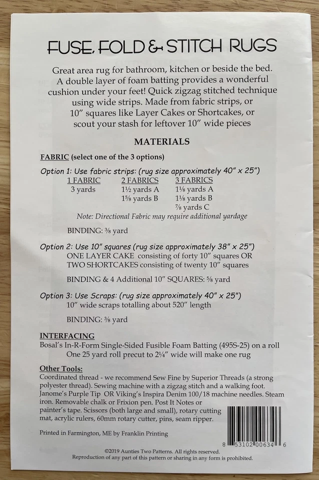 Fuse, Fold & Stitch Rugs Pattern by Aunties Two - Image 2 of 2